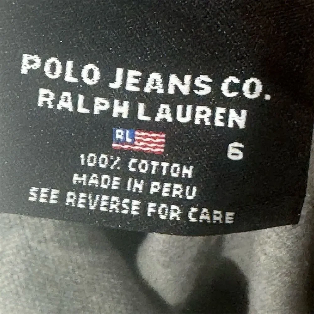 Polo Jeans Co Ralph Lauren Boys‎ Size 6 Gray Polo Shirt USA Flag 100% Cotton Y2K